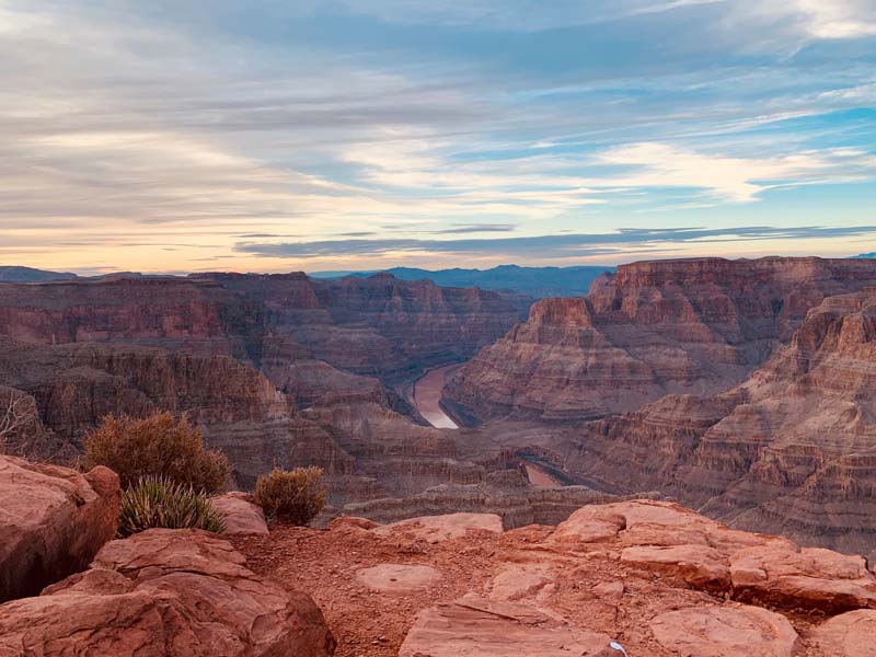 A stunning view of the Grand Canyon from high up.