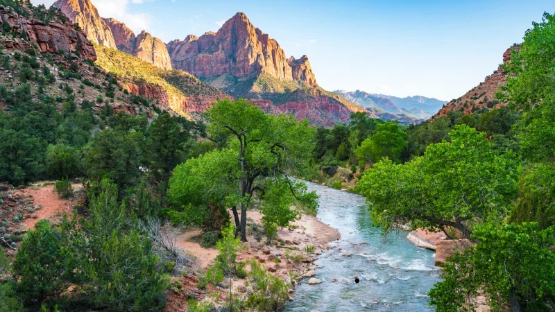 Beautiful view of a mountain stream in Zion National Park